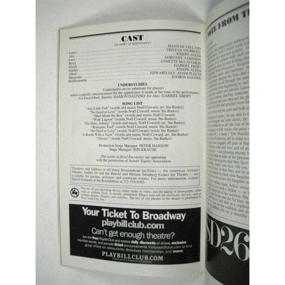 Brief Encounter Playbill 2010 Studio 54 Opening Night September 28 Ticket Alessi - Picture 9 of 11